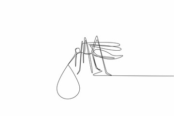 Single continuous line drawing mosquitoes that have drops of blood at the tip of their suckers. Diseases transmitted by mosquito bites. Health. World Malaria Day. One line design vector illustration