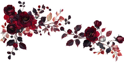 Burgundy floral frame painting on white background

