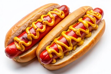 Delicious Hot Dogs with Ketchup and Mustard - Top View Stock Photo