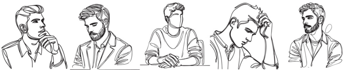 vector set of men with continuous line style