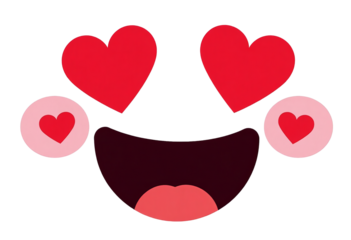 Heart eyes smiley face graphic with transparent background