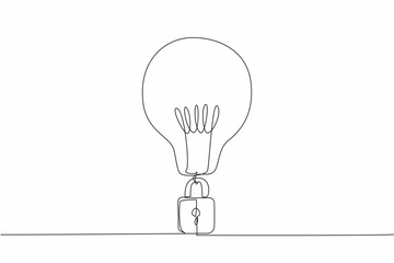 Single continuous line drawing a light bulb with a padlock at the bottom. Register the brilliant ideas to be protected by law. World Intellectual Property Day. One line design vector illustration