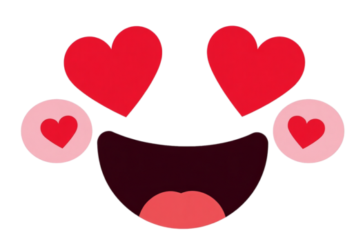 Heart eyes smiley face graphic with transparent background