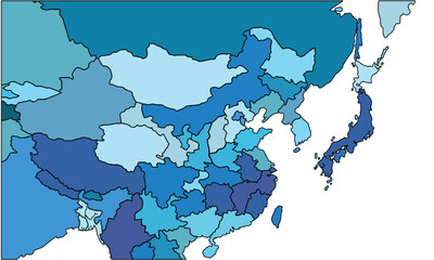 Map of East Asia for website layouts,background,education, precise,customizable,Travel worldwide,map silhouette backdrop,earth geography, political,reports.Vector illustration map.