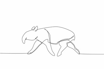 Single one line drawing tapir pose. The characteristic of this animal is that it has a unique nose. This animal is almost extinct. Tapirus. World Tapir Day. Continuous line design graphic illustration