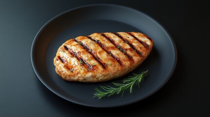 A plate of chicken steak on black background