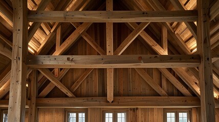 Exposed Beams & Triangular Trusses in Rustic Cathedral Ceiling V1