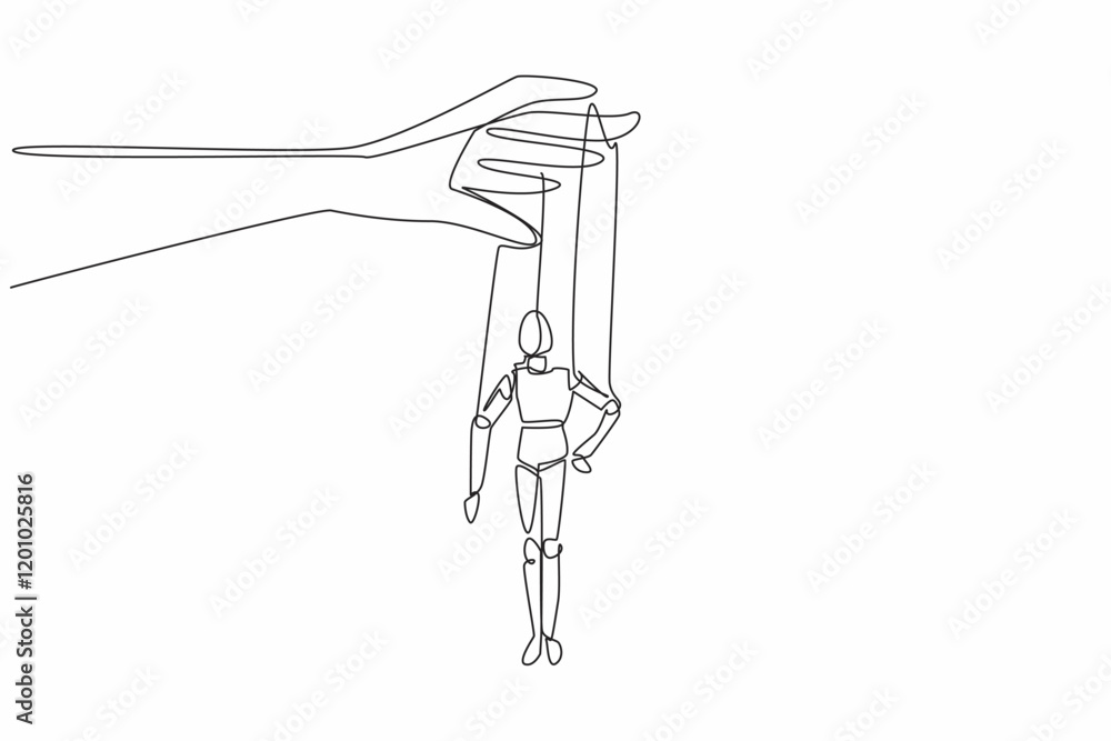 Poster single continuous line drawing fingers playing hand puppet. the puppeteer has story to perform. stag