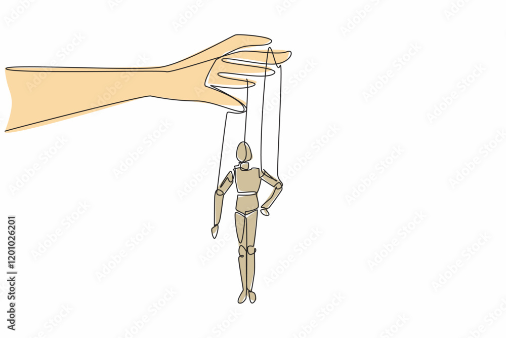 Poster single continuous line drawing fingers playing hand puppet. the puppeteer has story to perform. stag