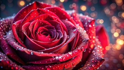 Dew-Kissed Red Rose: Top View Macro Photography in Low Light