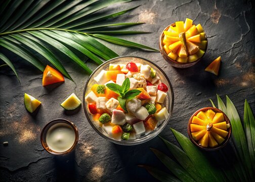 Silhouette of Buko Salad: Aerial View of Filipino Dessert with Coconut Milk & Fruit