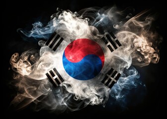 South Korea Flag Smoke, Independence Day, August 15th, Black Background