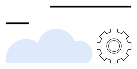 Blue cloud and minimalist gear with horizontal lines signifying connectivity, tech processes, or cloud operations. Ideal for IT systems, cloud services, workflows, software development, automation