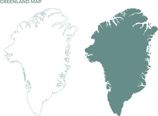 two greenland maps outline and green silhouette