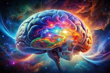 Obraz premium Double Exposure Brain Anatomy: Neurological System & Human Mind Art