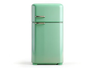 Vintage Mint Green Refrigerator Freezer, Retro Pastel Kitchen Appliance, Isolated White Background