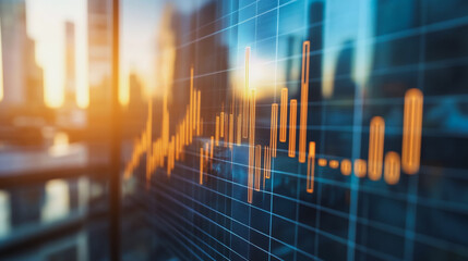 Abstract business Financial charts show a significant increase in profits in the stock market.This is driven by higher interest rates and continued growth. In the innovation world network of financial