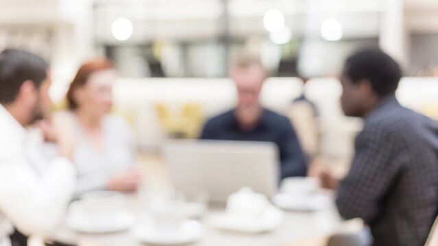 A casual business meetup with a blurred café or lounge setting.