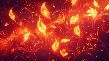 Fiery pattern with bright glowing highlights and intricate designs creating a warm atmosphere