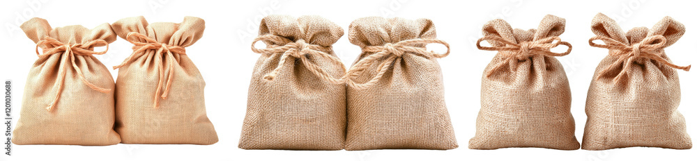 Poster two burlap sacks standing alone on a clear background