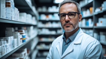 Fototapeta premium Professional Portrait of a Pharmacist in a Pharmacy Setting