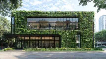 Modern Eco-Friendly Building Surrounded by Lush Green Vegetation