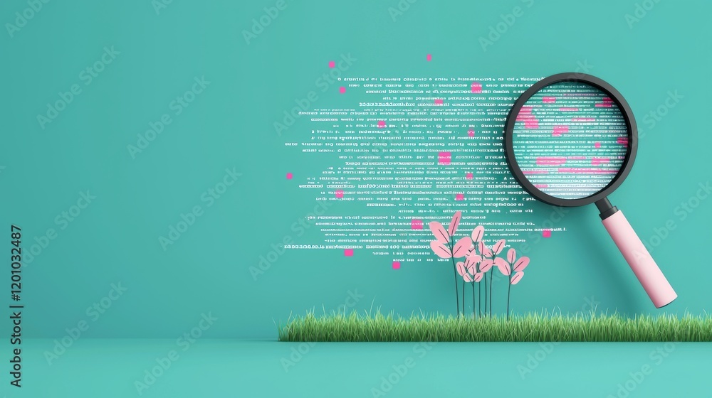 Poster magnifying glass on a webpage a hand holding a magnifying glass over a website code, depicting websi
