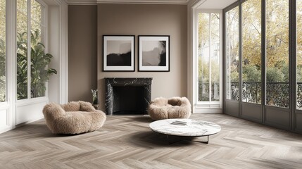 Cozy Living Room with Modern Decor and Large Windows for Relaxation
