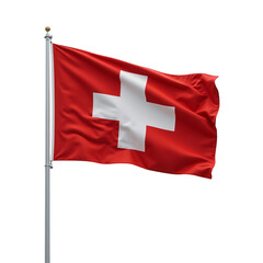 Red and white flag on a silver pole with a transparent background