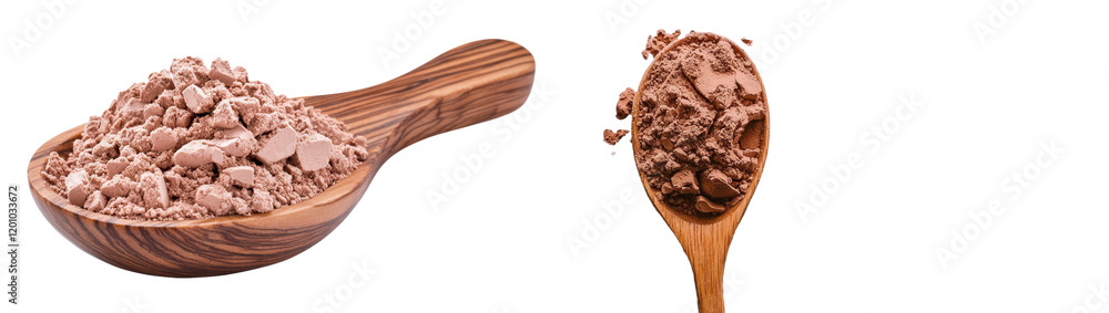 Poster an isolated spoon filled with cocoa powder on a clear background