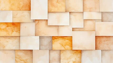 Fototapeta premium Beige gold watercolor idea. Abstract wall texture with an arrangement of warm, neutral-colored rectangular shapes.