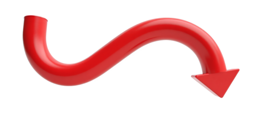 Red curved arrow with transparent background