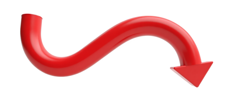 Red curved arrow with transparent background
