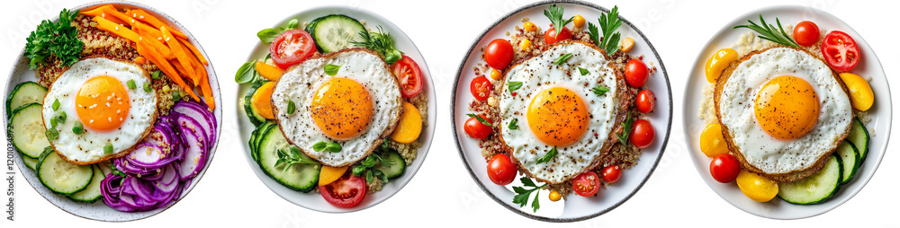 Poster quinoa with a fried egg, isolated on a transparent field