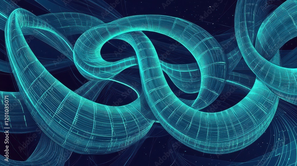 Poster abstract teal digital waveforms flowing through space