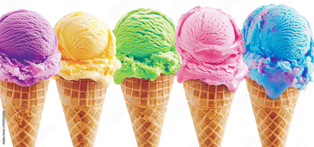 Poster ice cream cones placed separately against a clear backdrop