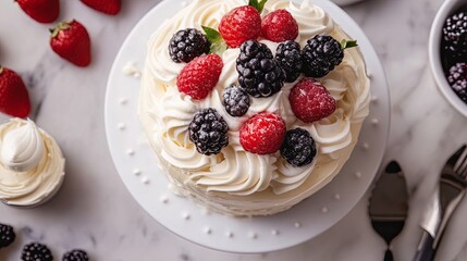 A sparkling dessert-making class with piping bags, frosting, and fresh berries