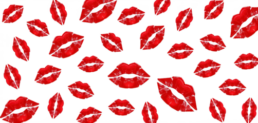 Red lipstick kiss marks on transparent background