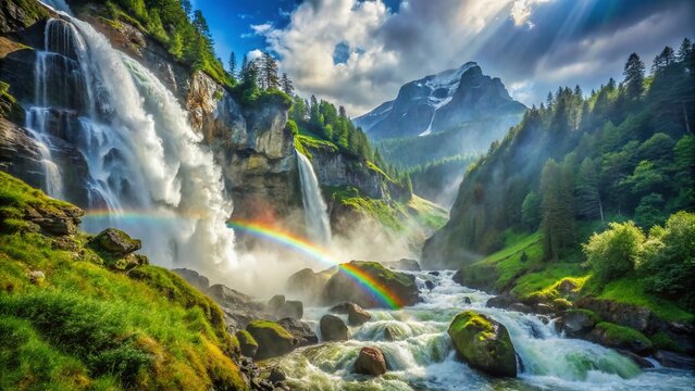 Dramatic Pissevache Waterfall Cascade near Martigny, Switzerland - Powerful Nature Photography