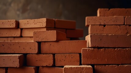 Obraz premium Textured Red Clay Bricks in Geometric Industrial Composition V7