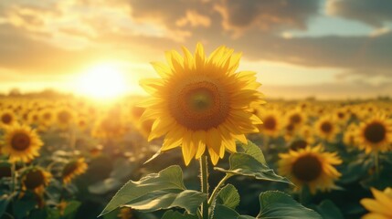 Vibrant Sunflower Field at Sunrise Brings Joy and Hopeful Vibes