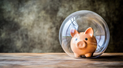 A cute piggy bank in a transparent sphere