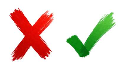 Red X and green check mark on a transparent background