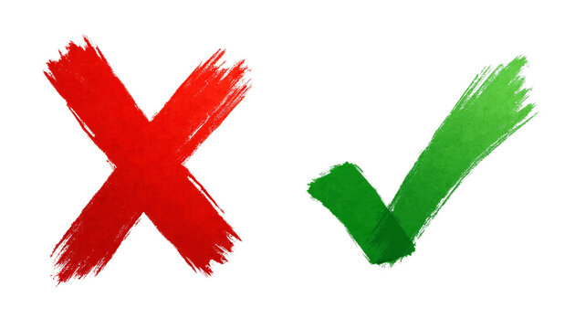 Red X and green check mark on a transparent background - Powered by Adobe