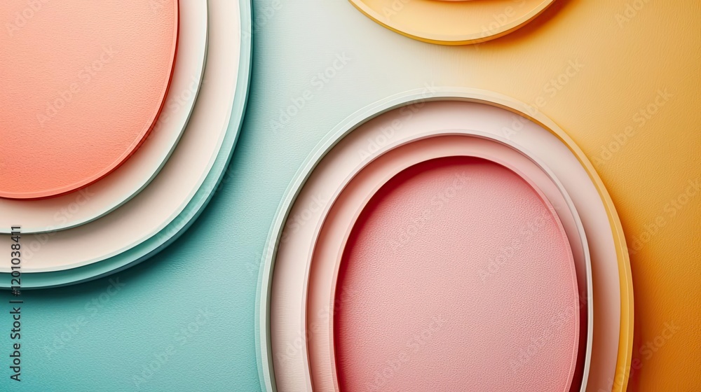 Poster circular watercolor concept. colorful layered shapes creating depth and artistic texture for design 