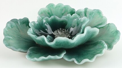 Elegant Green Decorative Flower Sculpture on White Background