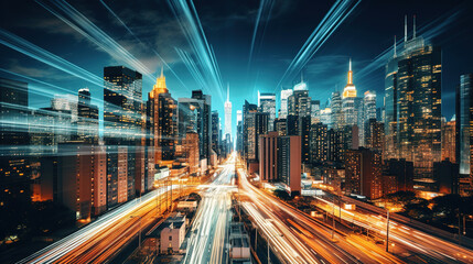 Obraz premium Dynamic Night Cityscape with Light Trails