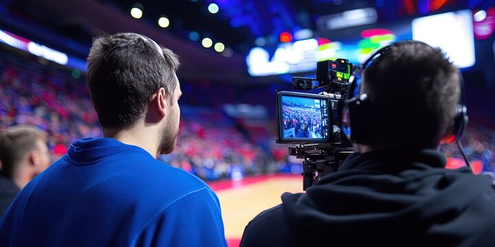 tv broadcast crew at basketball game 