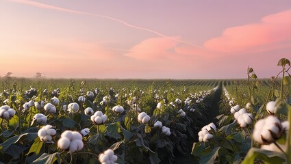 Scenic Cotton Farm during Twilight with Vivid Colors and Natural Beauty