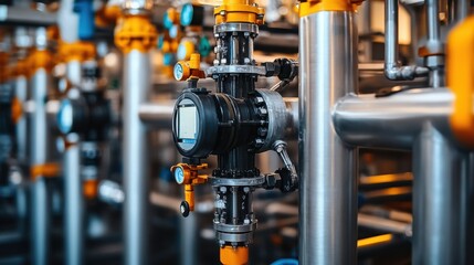 Fototapeta premium Industrial Valve and Pipeline System with Gauges and Fixtures